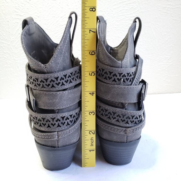 Not Rated Western Ankle Bootie Size 6 Gray Buckle Strap Pull On Cowgirl Boots - Picture 4 of 11